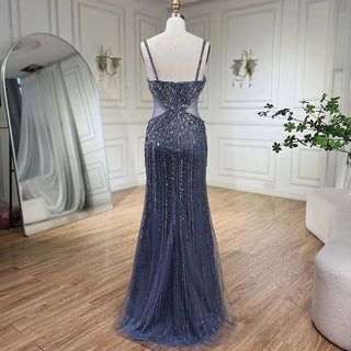 Gray Cut Out Spaghetti Straps Elegant Mermaid Evening Dresses Gowns Luxury Beaded For Woman Party 2024