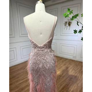 Ships in 1 to 3 Days - Pink Feathers Mermaid Evening Dress: 2024 Luxury Dubai Gown for Women's Wedding Party