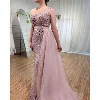 Arabic Purple Mermaid One Shoulder Evening Dress 2024 - High Split, Beaded Luxury Gown for Women's Party