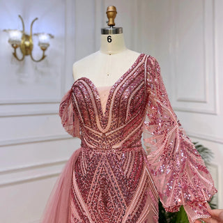 Elegant One-Shoulder Luxury: 2024 Pink Mermaid Evening Dress for Women