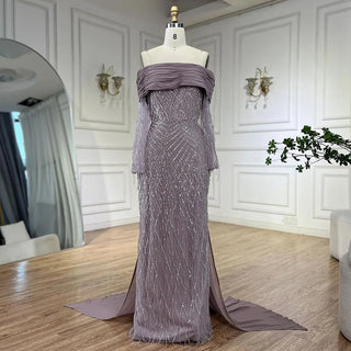 Lilac Arabic Evening Mermaid Dress with Beaded Tassel Elegance - Women's Party 2024