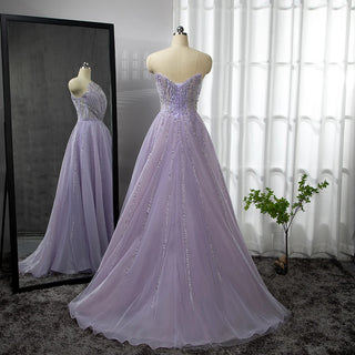 Lilac Luxury Beading Dubai Evening Dress: 2024 Long Elegant Scalloped Arabic Women's Formal Prom Dress