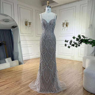 2024 Nude White Mermaid Evening Dress: Spaghetti Strap Luxury Elegance for Women's Party