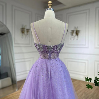 Arabic Lilac Spaghetti Strap A-Line Beaded Luxury Dubai Evening Dresses Gowns for Women's Party 2024