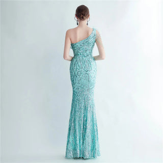 Elegant Slash Neck Feather Sequin Evening Dress - Beaded Long Party Maxi Dress for Women