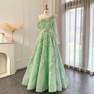 Luxury Dubai Gold Ball Gown Evening Dresses for Women's Wedding: 2024 Elegant One-Shoulder Prom and Formal Party Gown