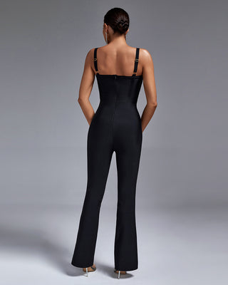 Ships in 1 to 3 Days -Sleek Satin V-Neck Jumpsuit with Wide-Leg Design