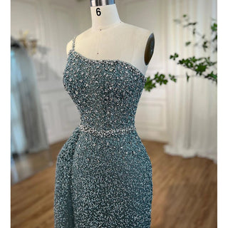 Turquoise Mermaid One Shoulder With Overskirt Beaded Evening Dresses Gowns: 2024 For Women Wedding Party