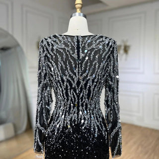 Elegant 2024 Dubai Black Mermaid Evening Dresses: Luxury V-Neck, Long Sleeves, Ideal for Arabic Women's Formal Party Gowns