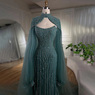 Dubai Caramel Dream: 2024 Mermaid Long Cloak Beaded Pearls Luxury Evening Gown - Dress for Women's Wedding Party