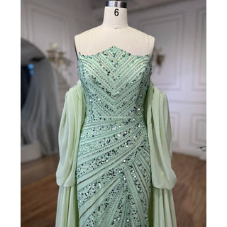 Luxurious Mint Beaded Mermaid Evening Dress Gown 2024: for Women Wedding Party