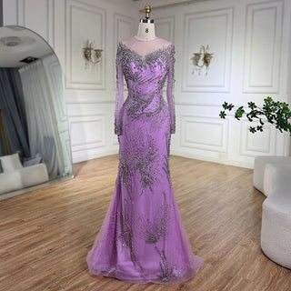 Elegant Purple Mermaid Evening Gowns with Beaded Skirt and Lace-up Detail - Women's Wedding Party 2024