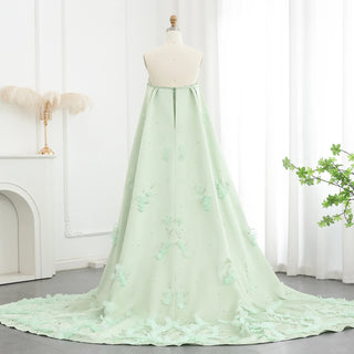 2024 Arabic Sage Green Strapless Satin A-Line Evening Gown with Luxury Crystal Appliques for Formal Occasions