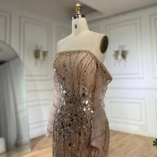 Ships in 1 to 3 Days - 2024 Arabia Gold Mermaid Luxury Beaded Off-Shoulder Dubai Evening Dress - Gown for Women's Wedding Party