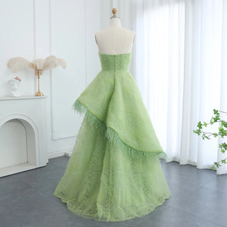 Luxury Lime Green Feather and 3D Floral Dubai Evening Dress - Elegant Strapless Gown for Women’s Wedding Party