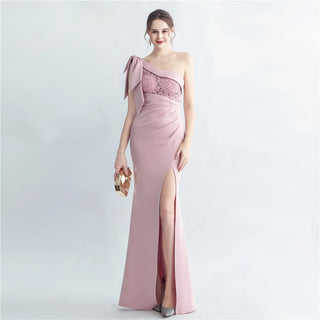 Sexy Slash Neck Appliques Party Maxi Dress with Slit - Long Evening Dress for Women