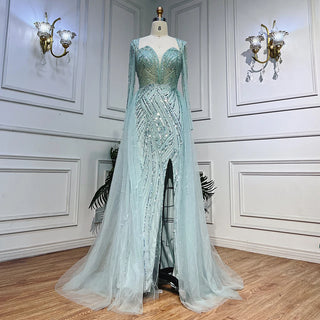 Arabic Turquoise Mermaid Evening Gown 2024: Beaded Open Split for Women's Wedding Party