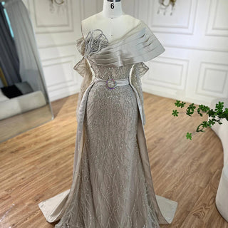 Ships in 1 to 3 Days - Luxury Arabic Nude Pearls Beaded Evening Dresses Dubai Elegant One Shoulder Women Wedding Party Gowns 2024