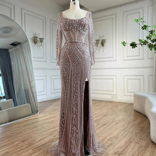 Ships in 1 to 3 Days - 2024 Dubai Arabia Luxury Beaded Evening Dress - Green Elegant Split Mermaid Gown for Women's Wedding Parties