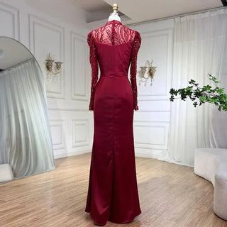 Wine Red Mermaid Luxury Lace Beaded Satin Evening Dresses: Dubai Formal Gowns 2024 for Women's Wedding Party