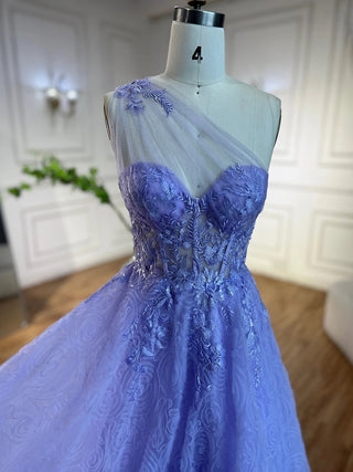 2024 Arabic Lilac One-Shoulder A-Line Lace Appliques Luxury Prom Dress for Women's Party