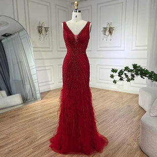 Luxury Dubai Caramel Spaghetti Strap Evening Dresses with Feathers For Women’s Wedding Party