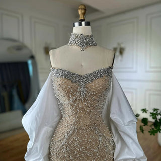 White Beaded Mermaid Evening Dresses For Women Saudi Wedding Party