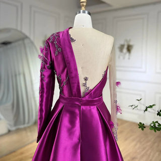 Arabic Purple Mermaid Satin Lace Beaded Luxury Dubai Evening Dress - Elegant Gown for Women's Party 2024