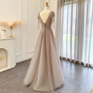 Light Champagne Evening Dresses: Dubai Luxury Crystal Pink Elegance for Arabic Formal Wedding Party Gowns