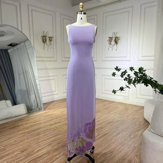 Ships in 1 to 3 Days - Elegant Lilac Scalloped Arabic Evening Dress - Luxury Dubai Butterfly Beaded Women's Wedding Party Gown