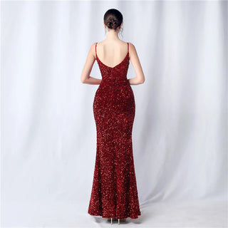 Sexy Strap Beaded Sequin Party Maxi Dress - Long Prom Evening Dress for Women