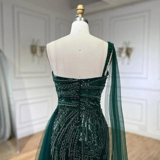 2024 Green One Shoulder Mermaid Evening Dress with Cape Overskirt: Perfect for Women's Wedding Party and Long Prom Formal Events