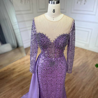 Mermaid Evening Dress Gown with Overskirt and Pearls Beaded Detailing