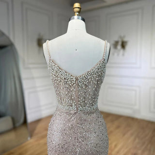 Nude Mermaid Evening Gown - Elegant, Luxurious, Pearls Beaded. Perfect for Women's Wedding Party in 2024