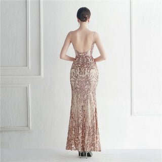 Sexy Backless Sequin Evening Dress with Slit - Luxury Stretch Strap Cocktail Party Prom Dress