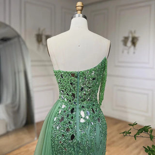 Green Mermaid Evening Gown 2024: Spaghetti Straps, High Split, Beaded Sequined for Women's Party