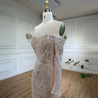 Sophisticated Arabic White Nude Mermaid Evening Dress - Elegant Off-The-Shoulder Gown with Luxury Sequins for 2024 Party