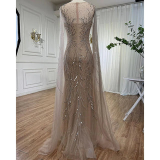 Gold Mermaid Luxury Elegant Evening Dress 2024 - Beaded with Cap Sleeves, Sexy Gown for Women's Party