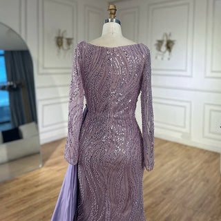 2024 Luxury Dubai Lilac Mermaid Dress with Satin Overskirt Beaded Evening Gown for Women Wedding Party