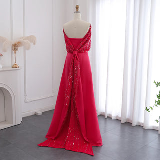 Elegant Off-Shoulder Fuchsia Arabic Evening Dress with Cape for Women Wedding Party Dubai Formal Prom Gowns