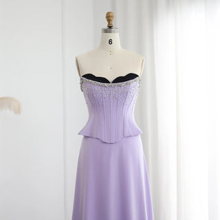 Lilac Two-Piece Evening Dress Scalloped Corset Luxury Dubai Prom Party Gown for Women