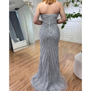 Caramel High Split Off Shoulder Mermaid Evening Dress - Beaded Gown for Women Wedding Party 2024