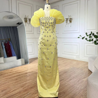 Ships in 1 to 3 Days - 2024 Elegant Yellow Saudi Arabic Ankle-Length Evening Gown - Beaded Dress for Formal Occasions