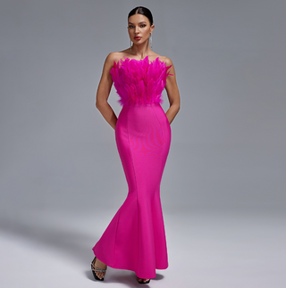 Ships in 1 to 3 Days - Feather Embellished Strapless Mermaid Gown