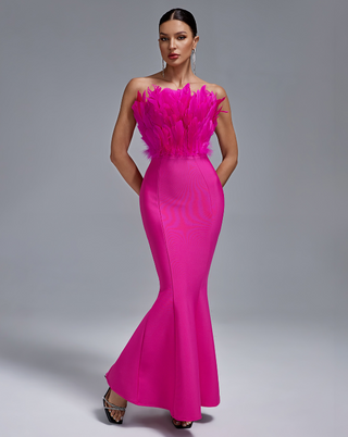 Ships in 1 to 3 Days - Feather Embellished Strapless Mermaid Gown