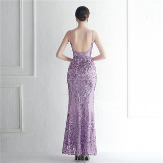 Backless Sexy Slit Long Sequin Evening Dress - Luxury Stretch Sleeveless Cocktail Party Prom Dress