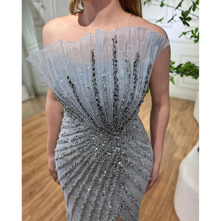 Caramel High Split Off Shoulder Mermaid Evening Dress - Beaded Gown for Women Wedding Party 2024