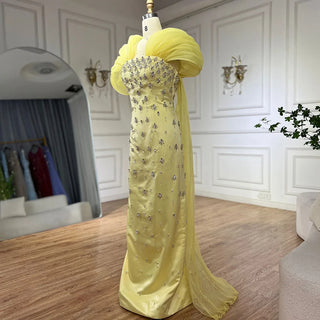 Ships in 1 to 3 Days - 2024 Elegant Yellow Saudi Arabic Ankle-Length Evening Gown - Beaded Dress for Formal Occasions