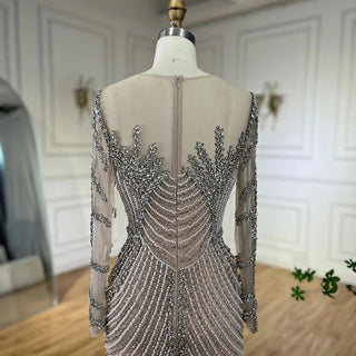 Ships in 1 to 3 Days - Arabic Luxury Crystal Pearls Silver Nude Dubai Evening Dresses for Women Wedding Formal Prom Party Gown 2024