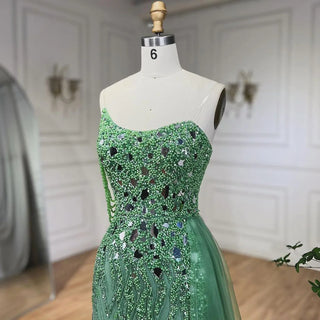 Green Mermaid Evening Gown 2024: Spaghetti Straps, High Split, Beaded Sequined for Women's Party